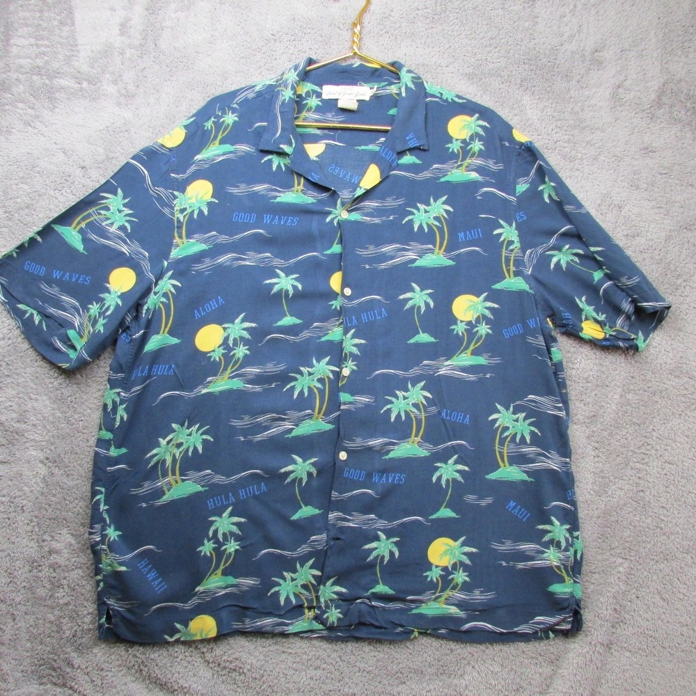 H&M Shirt Mens XL Blue Hawaiian Tropical Short Sleeve Button Front Viscose